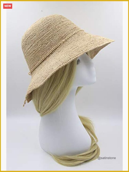 Women\'s Straw Raffia Bucket Hat with Adjustable Strap Sun Protection main image 2